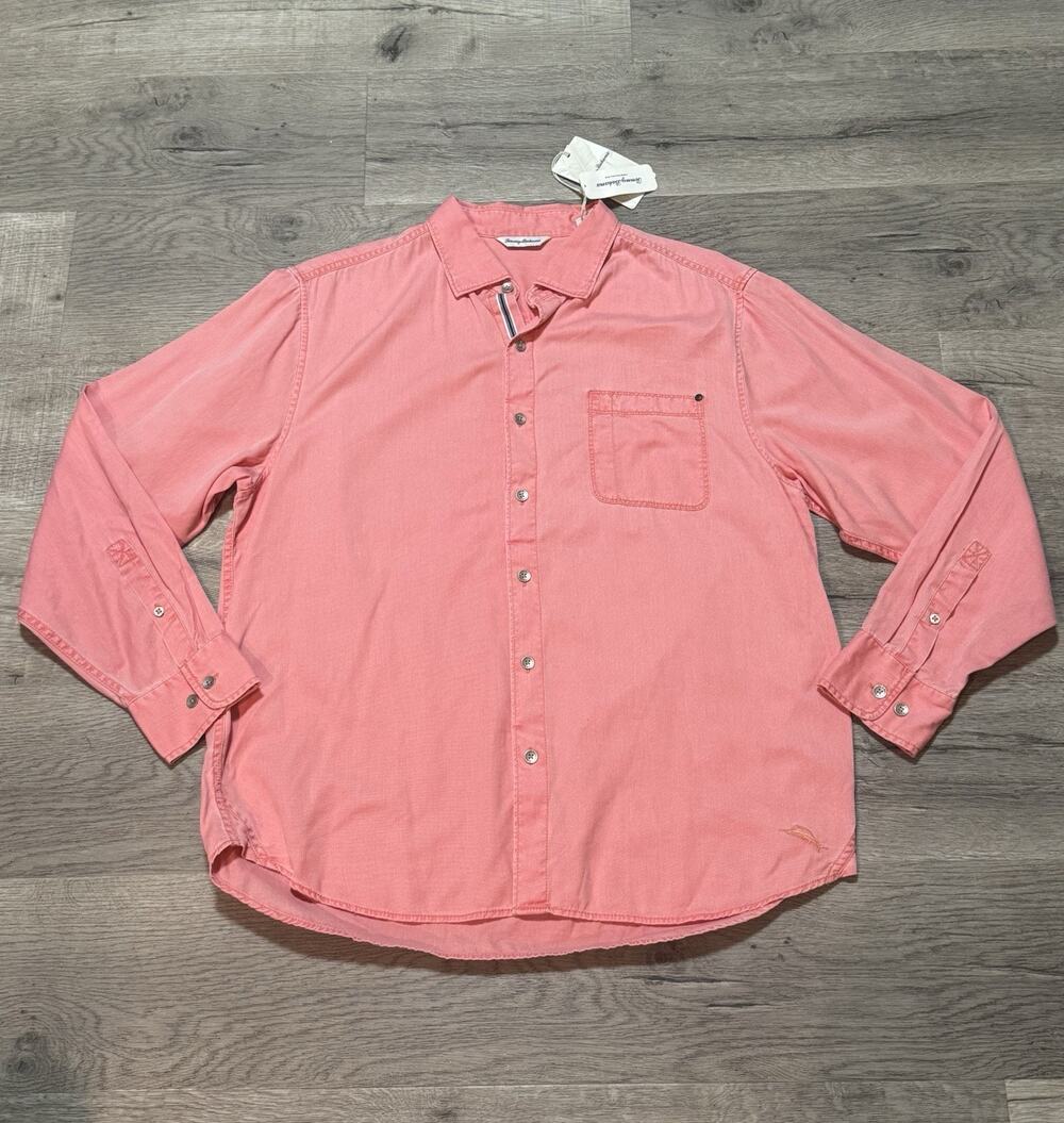 NWT Tommy Bahama Tahitian Twilly Long Sleeve But to Up Shirt Coral Sz L